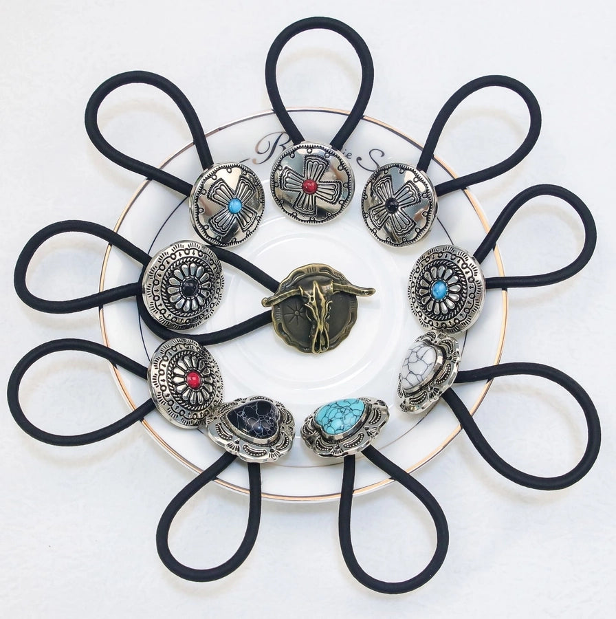 Women's Classical Ethnic Style Classic Style Cross Round Cattle Alloy Polyester Inlay Turquoise Hair Tie