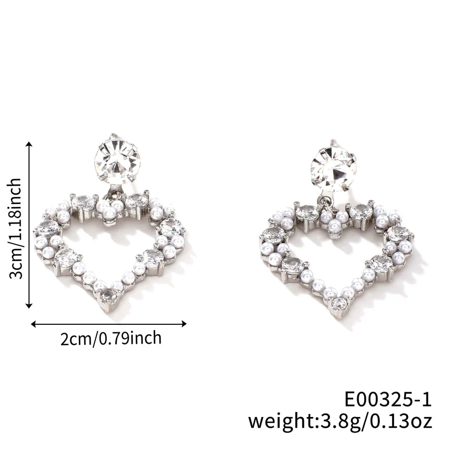 1 Pair Sweet Simple Style Shiny Geometric Heart Shape Inlay Copper Glass Zircon K Gold Plated Drop Earrings