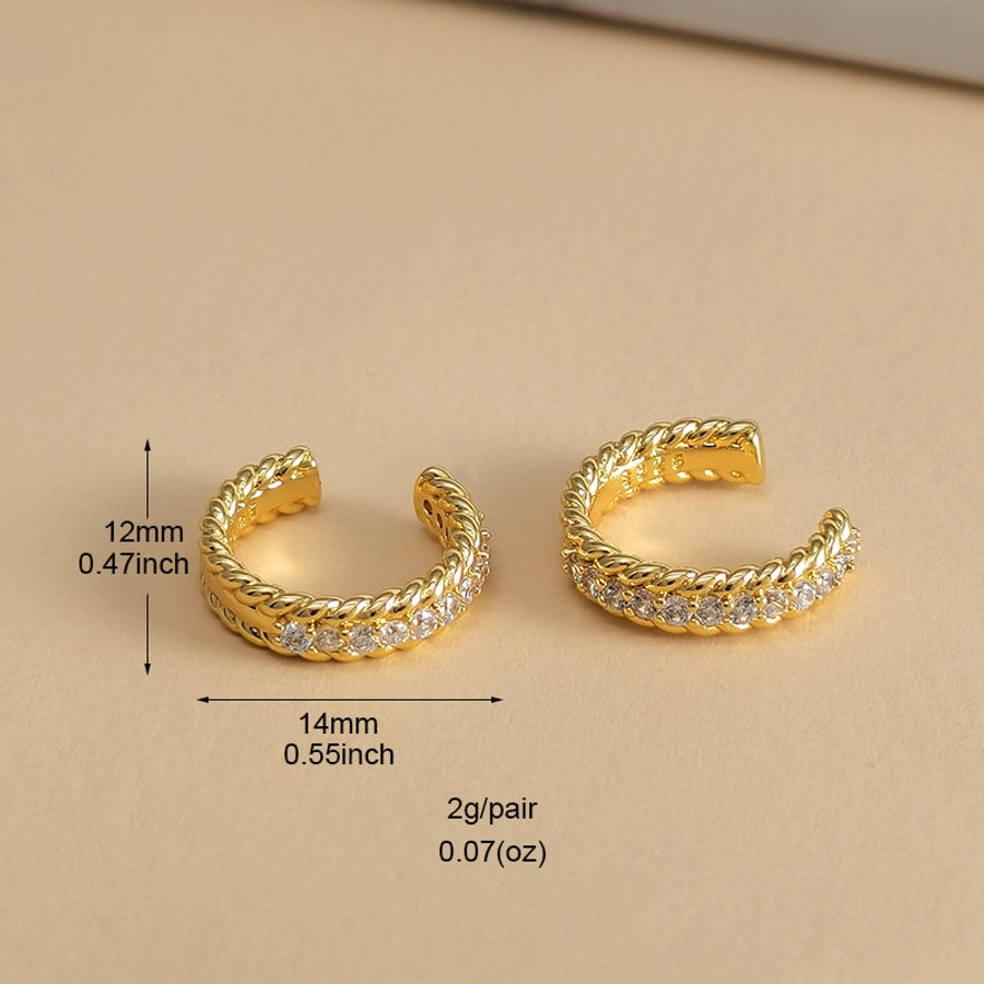 1 Pair IG Style Simple Style Shiny Geometric Irregular Copper Zircon 24K Gold Plated Hoop Earrings Ear Cuffs