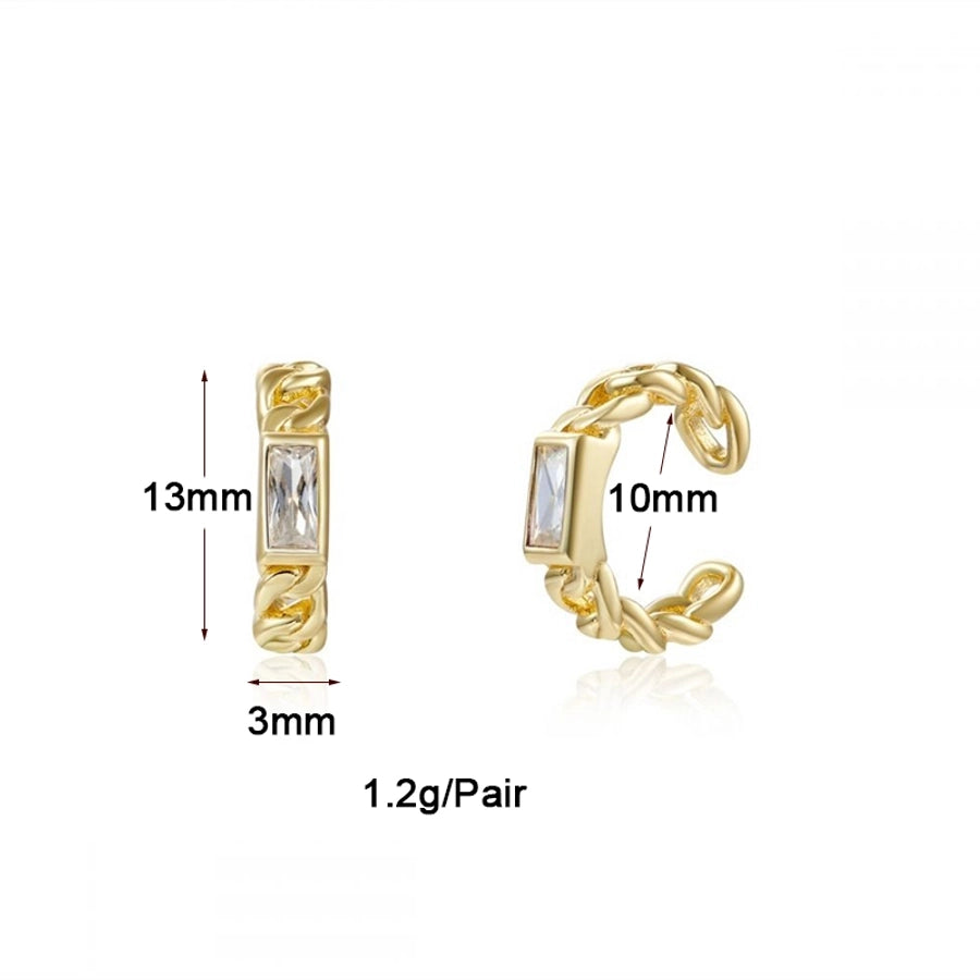 1 Pair IG Style French Style Geometric Copper Zircon 24K Gold Plated Hoop Earrings Ear Cuffs