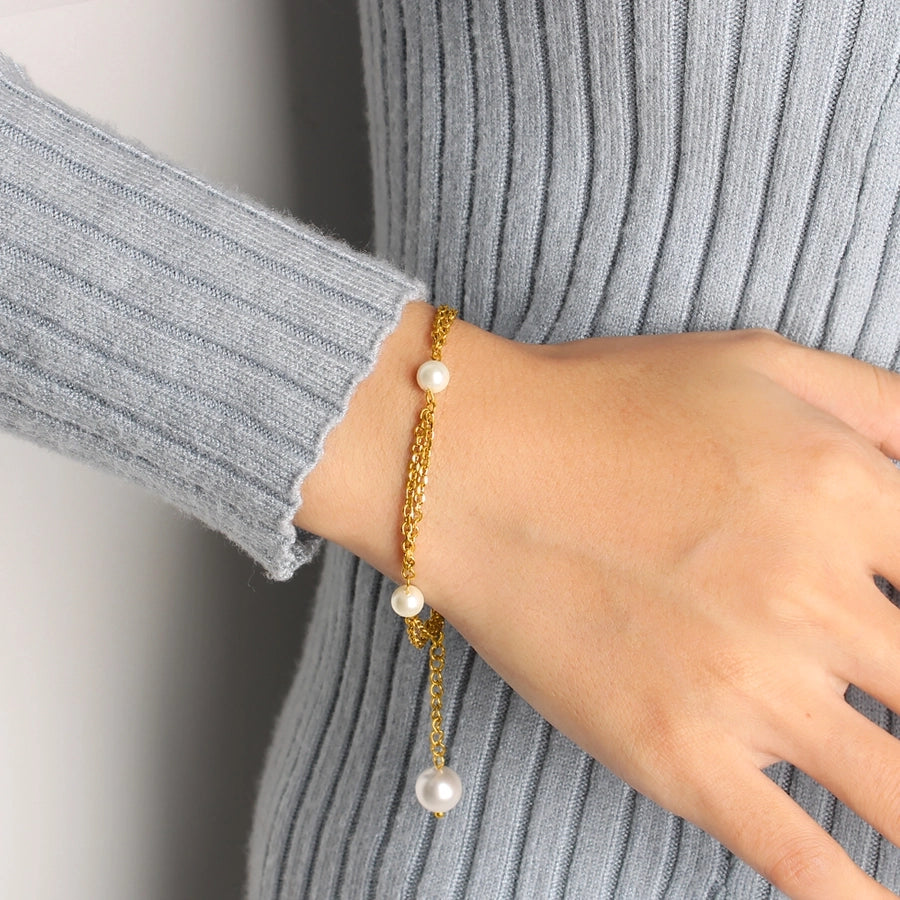 Jewelry French Style Geometric 304 Stainless Steel Glass Pearl 18K Gold Plated Bracelets Necklace