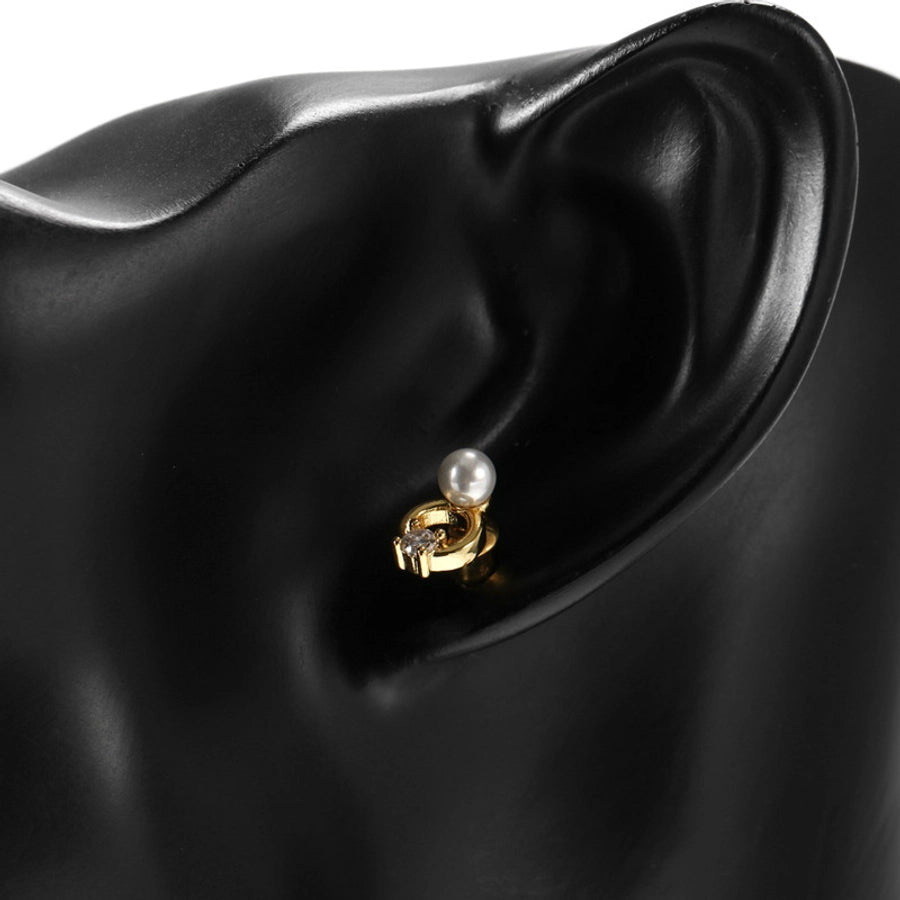1 Pair IG Style Simple Style Round Plating Inlay Copper Pearl Zircon 18K Gold Plated Ear Studs