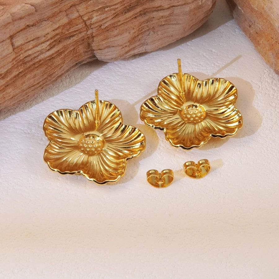 1 Pair Sweet Commute Flower 304 Stainless Steel Imitation Gold  Ear Studs