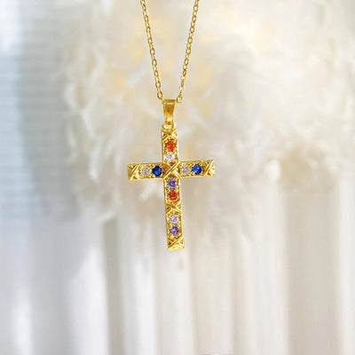 Copper cable chain Plating Cross Zircon Pendant Necklace
