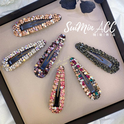 korean rhinestone bb hairpin no trace crystal hollow water drop square triangle super flash bangs hairpin hair accessories