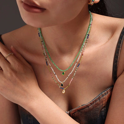 Elegant Water Droplets 304 Stainless Steel natural stone 18K Gold Plated Opal Beaded Chain Pendant Necklace In Bulk