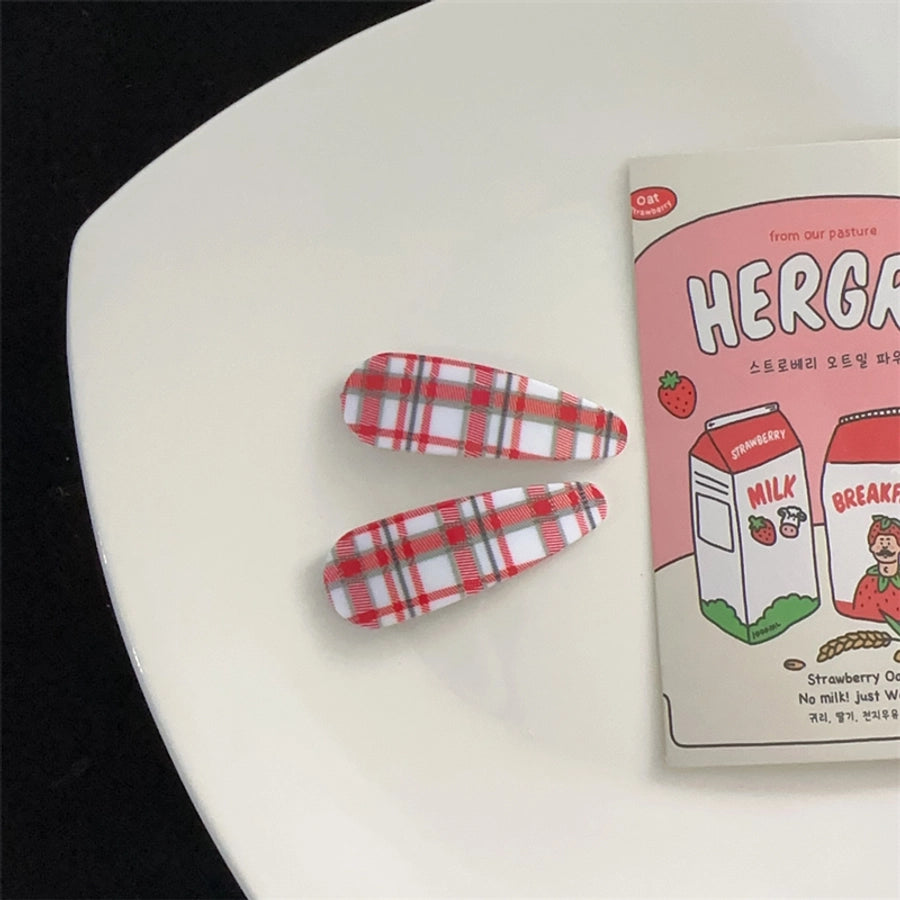 Women's Sweet Plaid Polka Dots Plastic Hair Clip