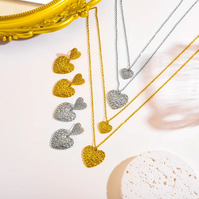 Jewelry Vintage Style Simple Style Heart Shape 304 Stainless Steel 18K Gold Plated Earrings Necklace