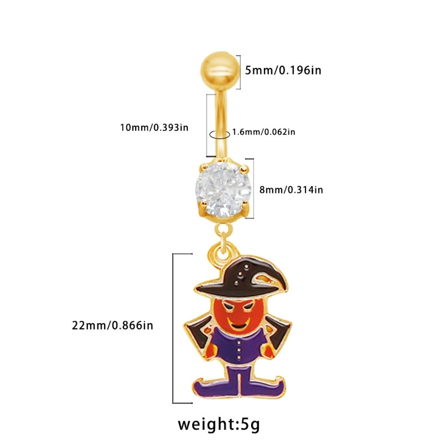 1 Piece Belly Rings Rock Punk Pumpkin Bat Skull 316 Stainless Steel  Alloy Epoxy Inlay Rhinestones Zircon Gold Plated