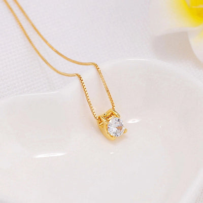 Copper box chain Inlay Round Zircon Pendant Necklace