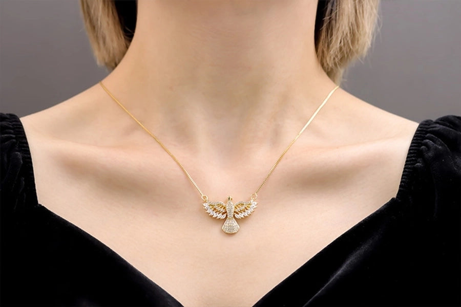 Jewelry Retro Classic Style Eagle Copper Zircon Plating Pendant Necklace
