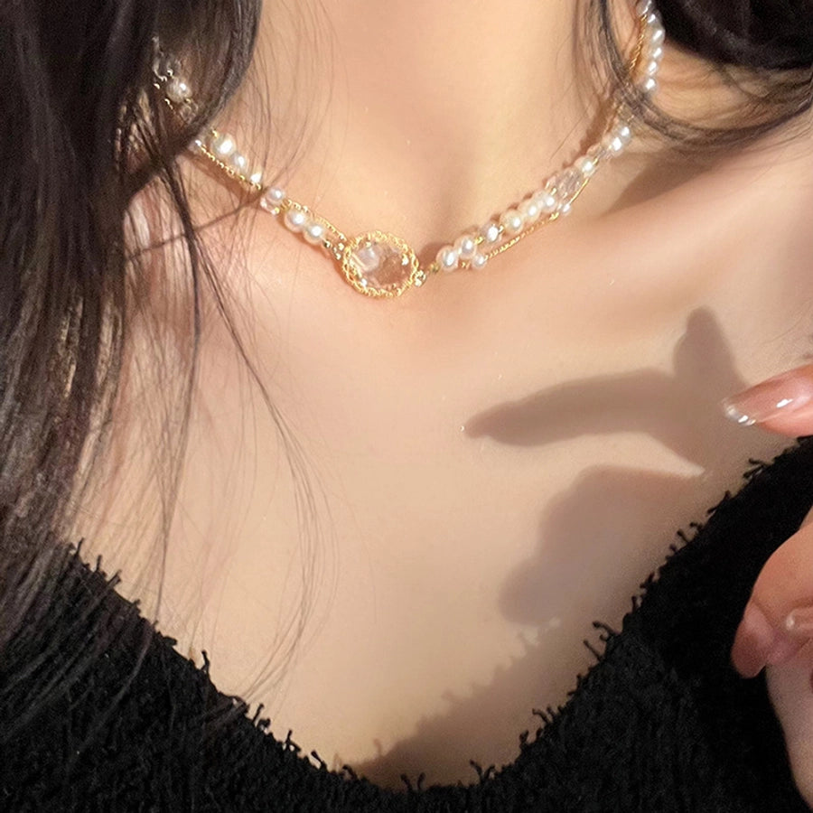 Simple Style Classic Style Round Artificial Crystal Imitation Pearl  Layered Necklaces