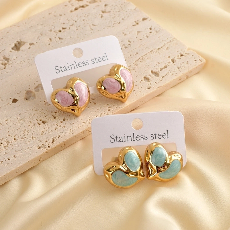 1 Pair Princess Romantic Heart Shape 304 Stainless Steel Ear Studs