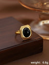 Jewelry Classical Retro Vintage Style Geometric 304 Stainless Steel Natural Stone Inlay Rings