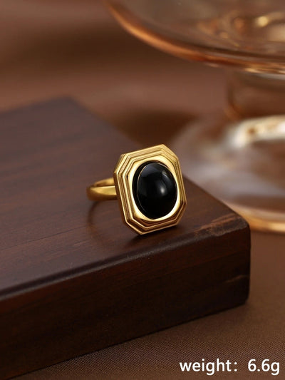 Jewelry Classical Retro Vintage Style Geometric 304 Stainless Steel Natural Stone Inlay Rings
