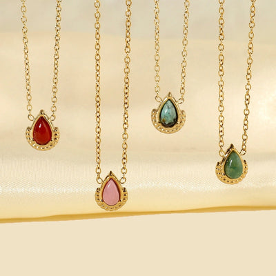 Jewelry Vintage Style French Style Geometric Water Droplets Titanium Steel Natural Stone 14K Gold Plated Plating Pendant Necklace