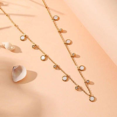 Jewelry Cute Sweet Round Titanium Steel Rhinestones Shell 18K Gold Plated Plating Inlay Pendant Necklace