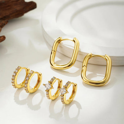 1 Set Elegant Luxurious Square Oval Copper Hoop Earrings