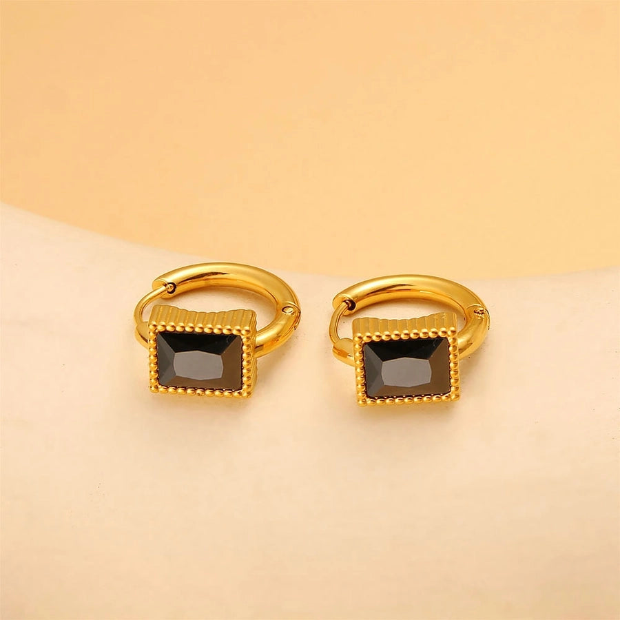 1 Pair Simple Style Rectangle Inlay 304 Stainless Steel 316 Stainless Steel  Rhinestones 18K Gold Plated Hoop Earrings