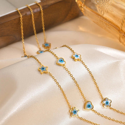 Jewelry Vintage Style Simple Style Heart Shape Eye Flower 201 Stainless Steel Necklace