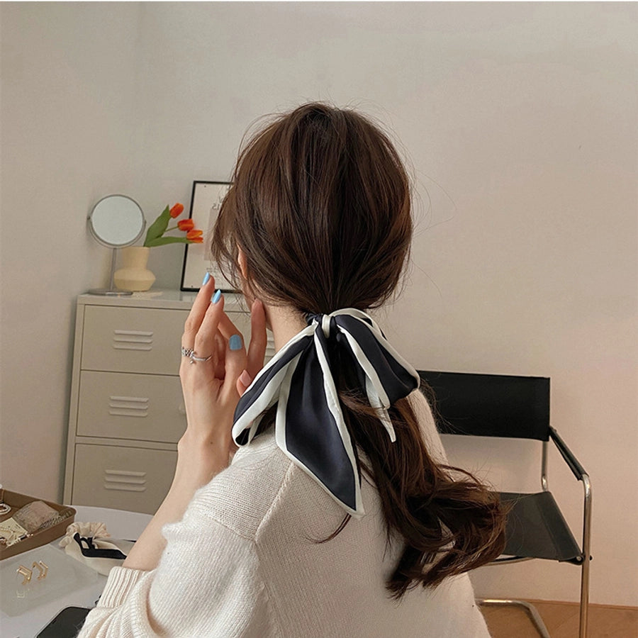 imported hair accessories simple sweet black and white bow hair band hair tie silk scarf headband temperament ribbon hair ring