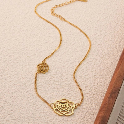 Jewelry Sweet Classic Style Flower 304 Stainless Steel 18K Gold Plated Plating Pendant Necklace
