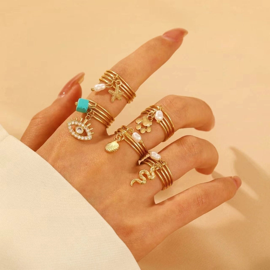 Copper Devil's Eye Starfish Cat Claws Charm Rings Open Rings