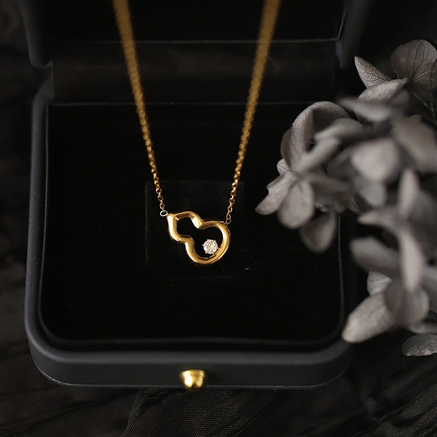 Jewelry Simple Style Gourd 304 Stainless Steel Rhinestones 18K Gold Plated Plating Inlay Pendant Necklace