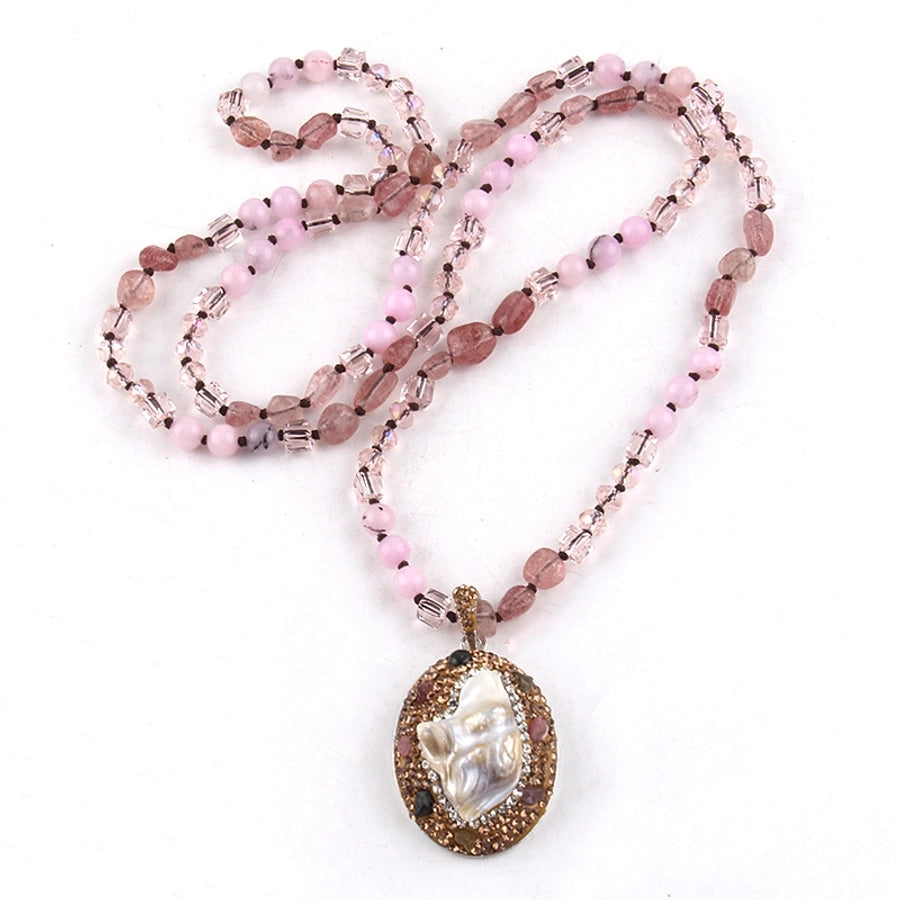 Vintage Style Simple Style Geometric natural stone Beaded Chain Pendant Necklace In Bulk