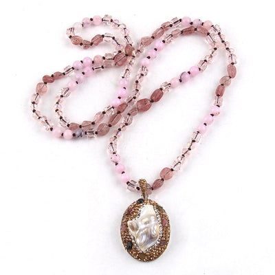 Vintage Style Simple Style Geometric natural stone Beaded Chain Pendant Necklace In Bulk