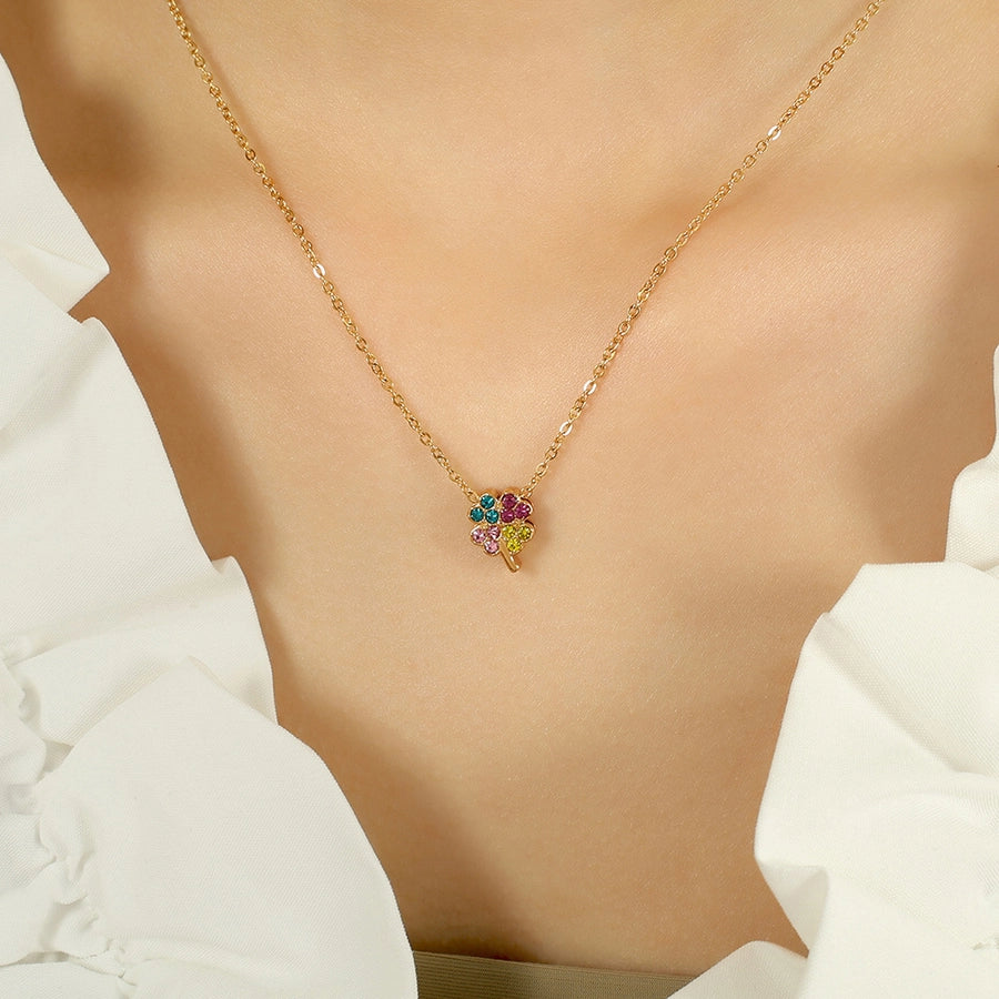 Jewelry IG Style Classic Style Geometric Moon Heart Shape Titanium Steel Rhinestones Plating Pendant Necklace