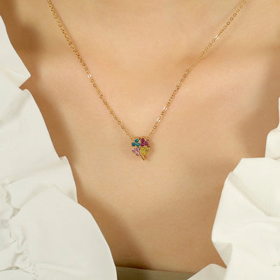 Jewelry IG Style Classic Style Geometric Moon Heart Shape Titanium Steel Rhinestones Plating Pendant Necklace