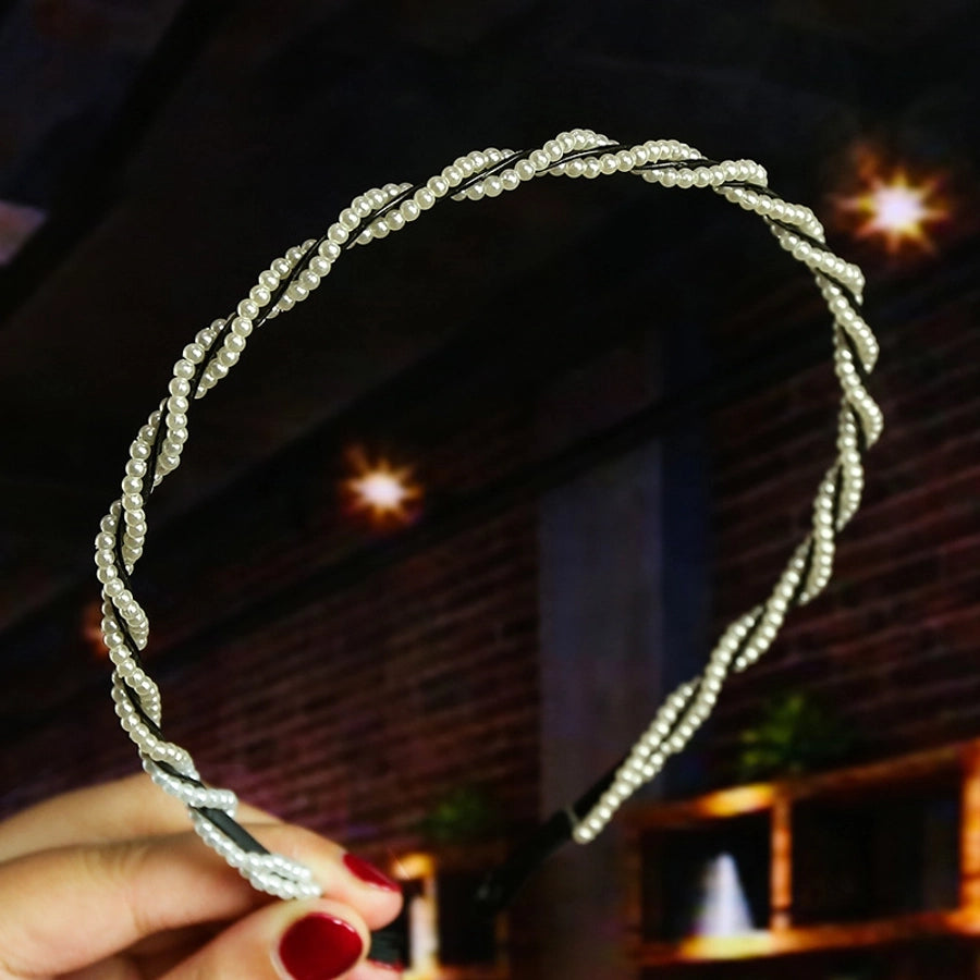 women's fashion waves alloy inlay artificial pearls headwear