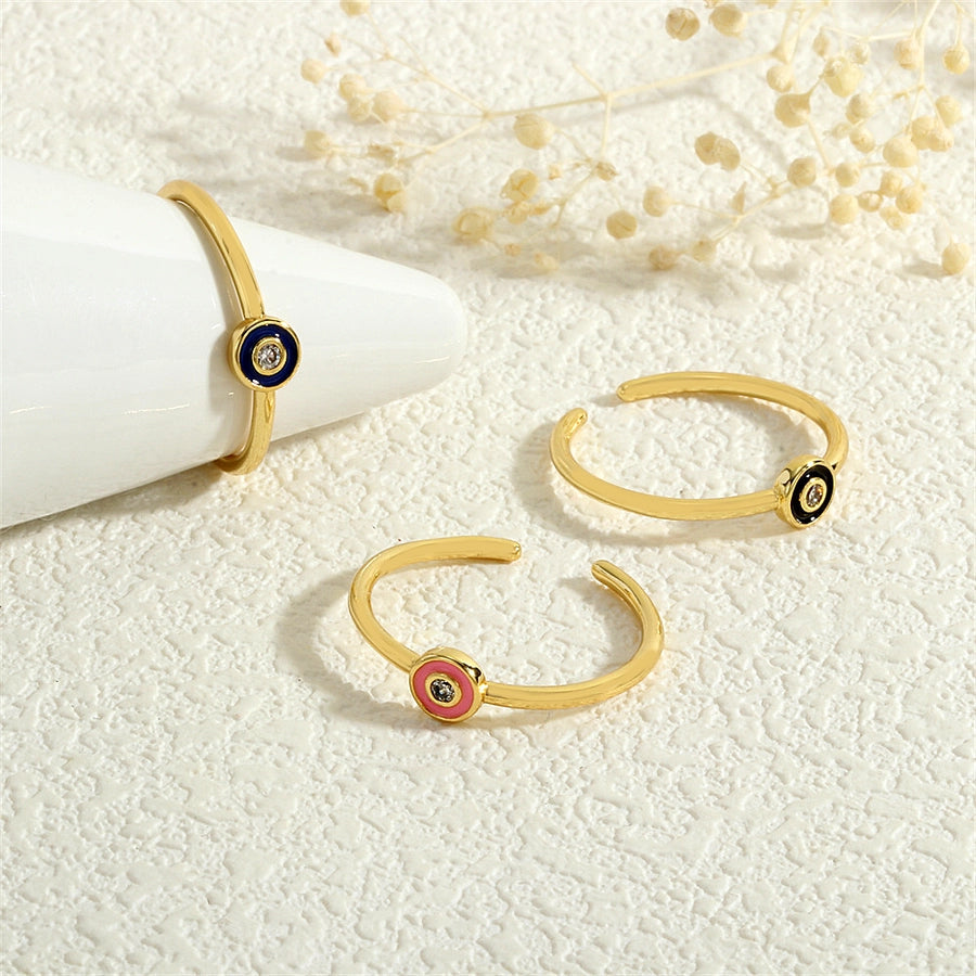 Copper Inlay Geometric Round Zircon Open Rings