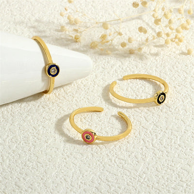 Copper Inlay Geometric Round Zircon Open Rings