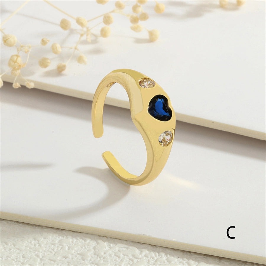 Copper Inlay Heart Shape Zircon Open Rings