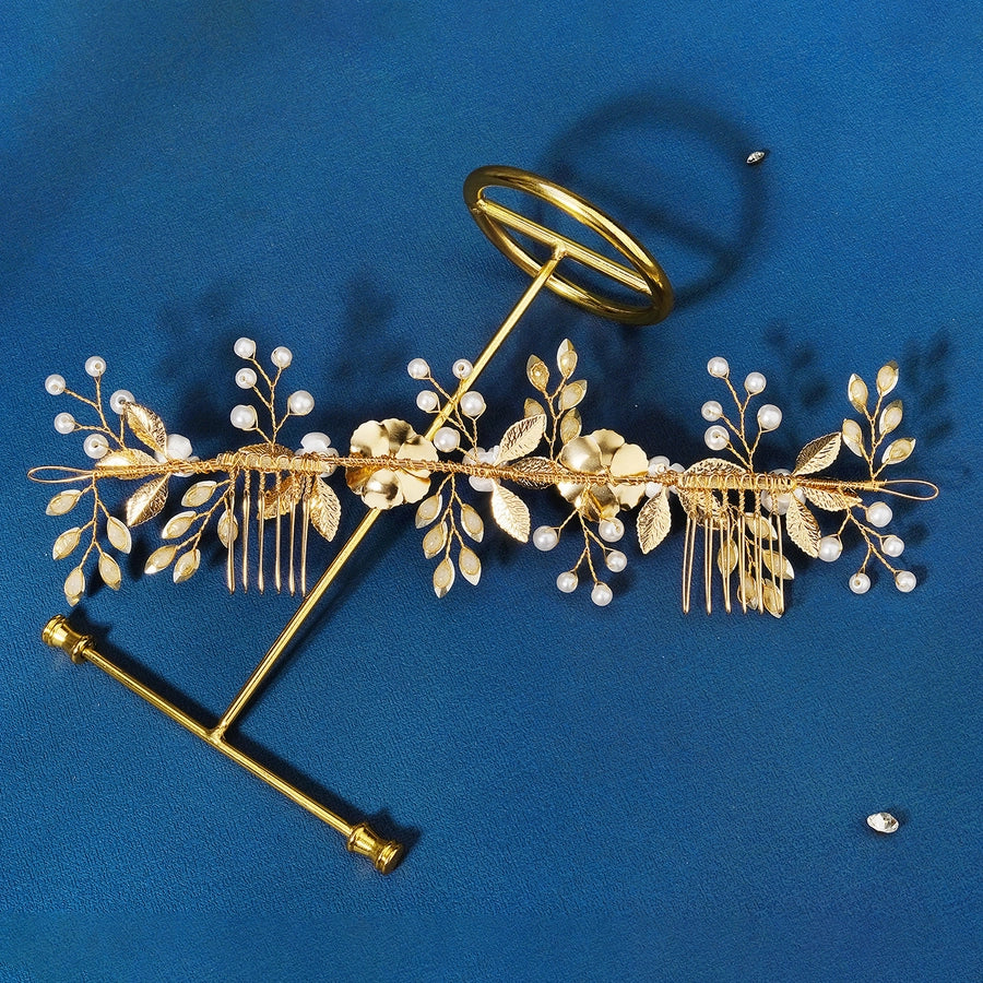 simple style leaf alloy knitting inlay zircon insert comb 1 piece