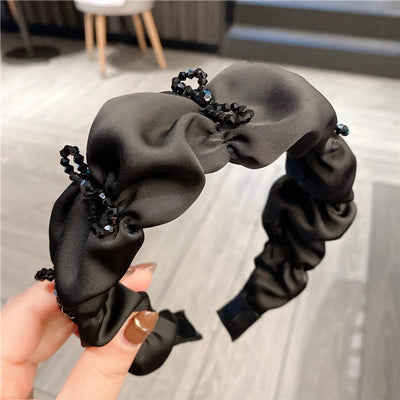 women's elegant simple style bow knot artificial crystal cloth hair band
