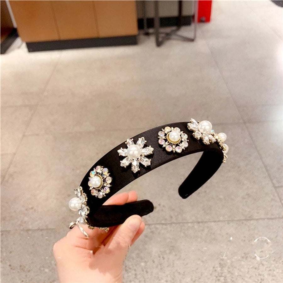 fashion flower bee alloy cloth inlay artificial pearls rhinestones hair band 1 piece