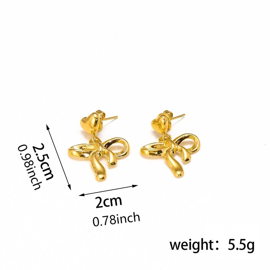1 Pair Elegant Bow Knot 304 Stainless Steel 18K Gold Plated Drop Earrings