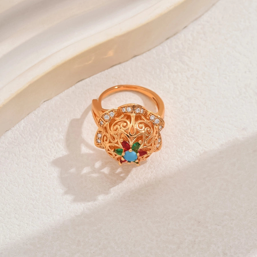 Copper Inlay Geometric Zircon Open Rings