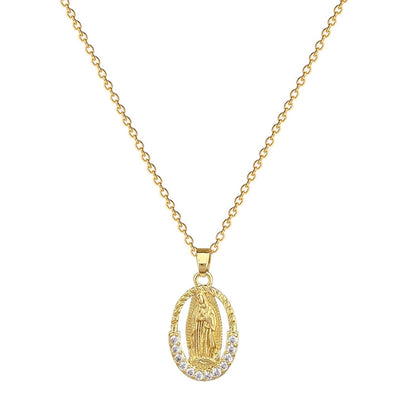 Jewelry Classic Style Roman Style Portrait Titanium Steel Copper Zircon Gold Plated Pendant Necklace