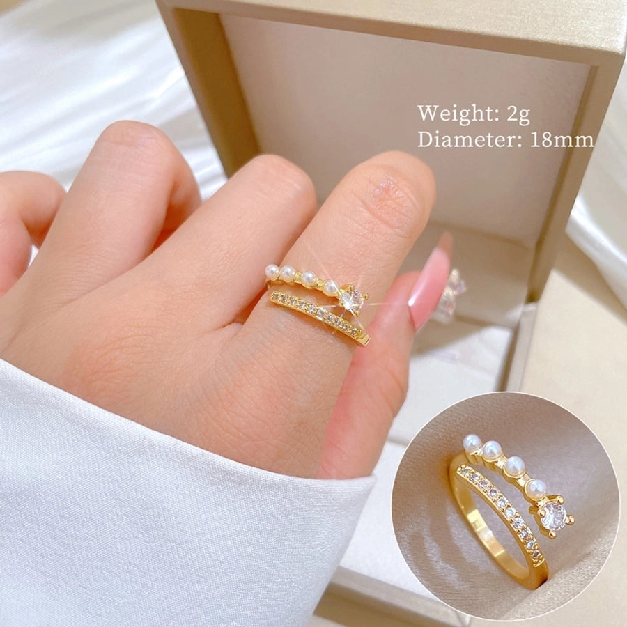 Brass Gold Plated Geometric Zircon Brass Rings