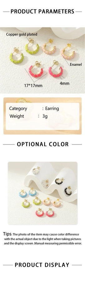 1 Pair Simple Style Classic Style C Shape Enamel Copper Zircon Ear Studs