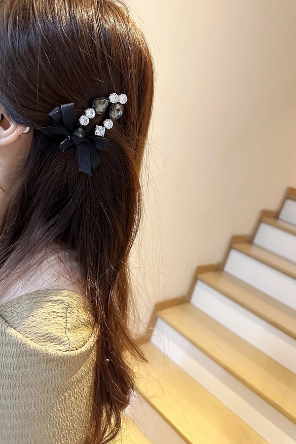 Korean Dongdaemun Hair Accessories Elegant Sweet Bow Rhinestone Hairpin Fashion Bangs Clip Side Clip Women's Side Hairpin