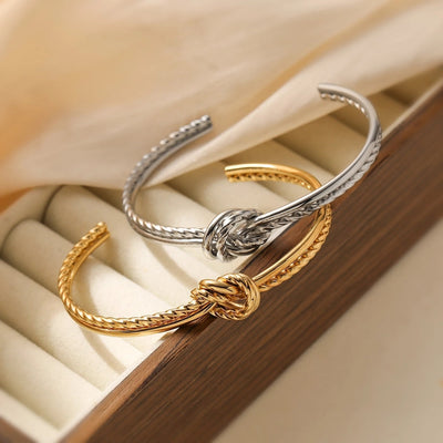 Retro Simple Style Commute Knot 304 Stainless Steel Cuff Bracelets In Bulk