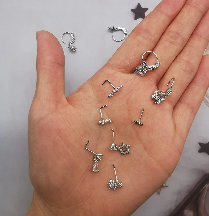 1 Set Nose Rings & Studs Y2K Shiny Star Butterfly Lightning 201 Stainless Steel Copper Inlay Zircon Nose Rings & Studs