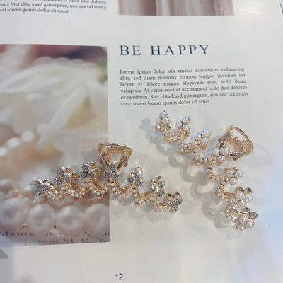 korean style imitation pearl metal rhinestone catch clip