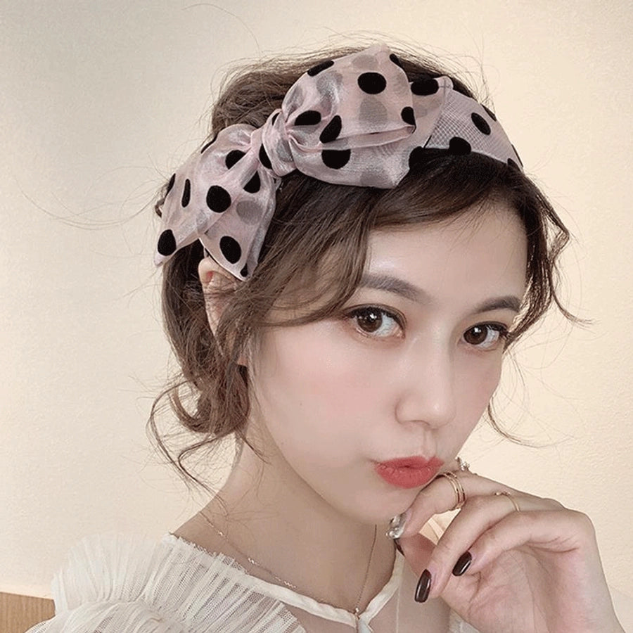 Elegant niche polka dot bow headband female versatile internet celebrity  outing hair band Sweet wide-brimmed simple headband