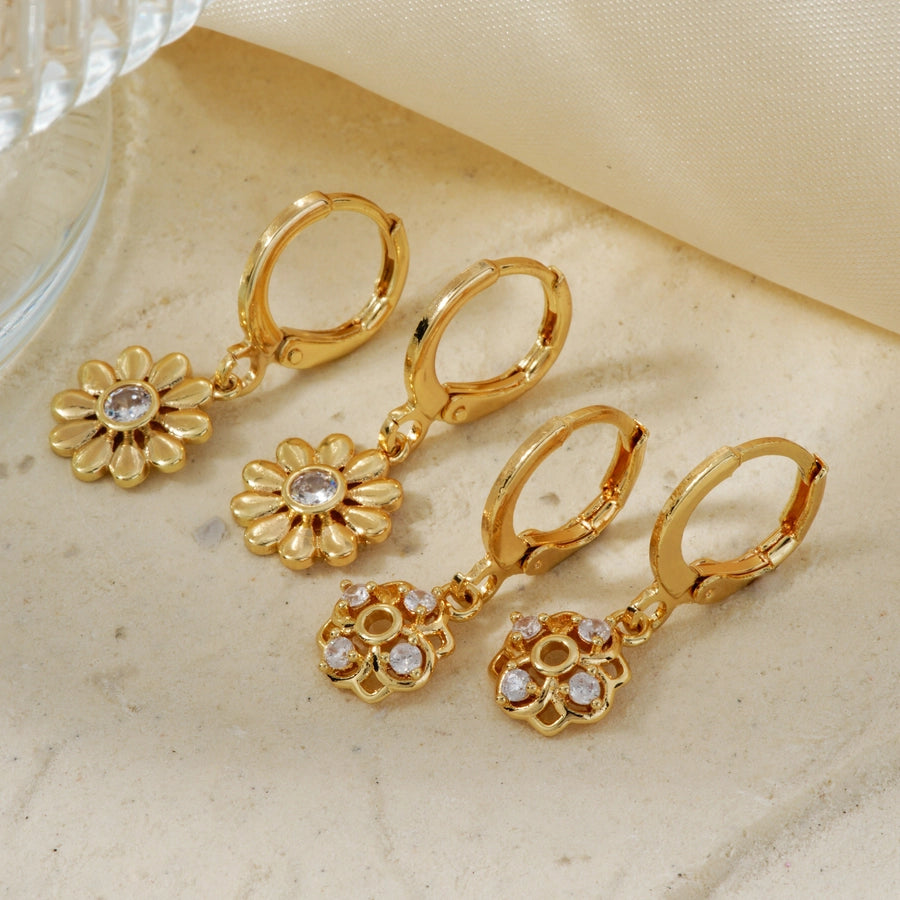1 Pair Casual Elegant Heart Shape Flower Inlay Copper Zircon K Gold Plated Drop Earrings